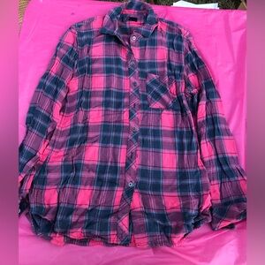 Pink blue plaid button down